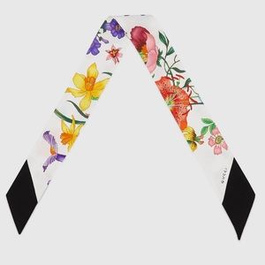 Gucci Flora Print Silk Twill Neck Bow Scarf